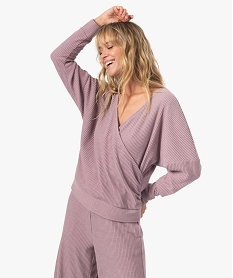 GEMO Haut de pyjama femme cache-cœur en maille côtelée extra douce Violet