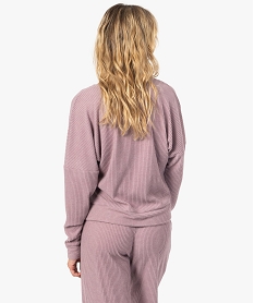 haut de pyjama femme cache-cœur en maille cotelee extra douce violetC118001_3