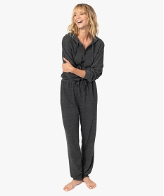 combinaison femme a capuche en maille douce gris pyjamas ensembles vestesC118501_1