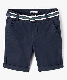 GEMO Bermuda en coton avec ceinture tricolore garçon navy