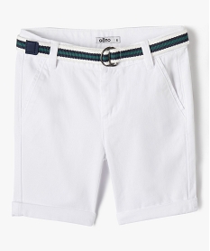 GEMO Bermuda en coton avec ceinture tricolore garçon blanc standard