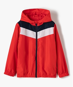 GEMO Blouson garçon coupe-vent tricolore avec capuche Rouge