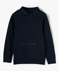 GEMO Pull garçon en maille fine avec col châle et poche zippée noir chine