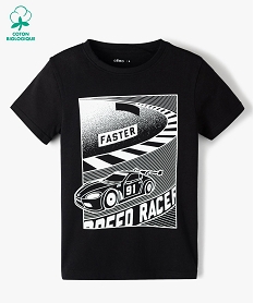 GEMO Tee-shirt garçon à manches courtes avec motif XXL  100% coton biologique Noir