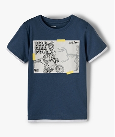 GEMO Tee-shirt garçon effet 2 en 1 avec large motif dinosaure Bleu