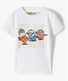 GEMO Tee-shirt garçon imprimé à manches courtes - Les Minions 100% coton biologique Blanc