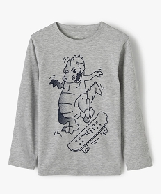 GEMO Tee-shirt garçon à manches longues avec large motif Gris