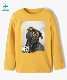 GEMO Tee-shirt garçon à manches longues avec motif floqué Jaune