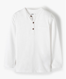 GEMO Tee-shirt garçon à manches longues et col tunisien blanc standard