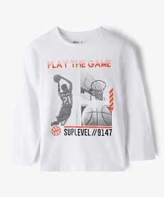 GEMO Tee-shirt garçon à manches longues avec motif basket Blanc