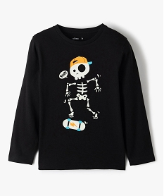 GEMO Tee-shirt garçon à manches longues motif squelette phosphorescent Noir