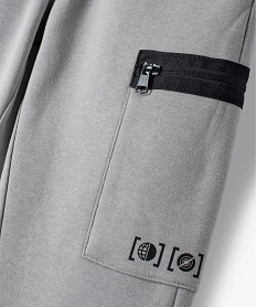 pantalon de sport garcon en molleton a poches laterales gris pantalonsC138501_2