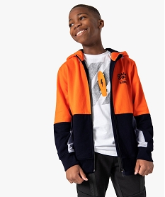 GEMO Sweat garçon tricolore à capuche avec fermeture zippée Orange