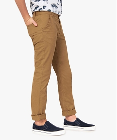 GEMO Pantalon garçon chino uni à revers marron standard