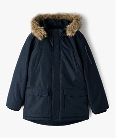 blouson garcon matelasse avec doublure sherpa et capuche fantaisie bleuC144001_1