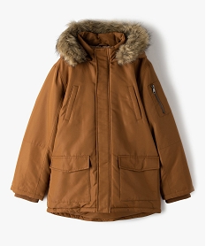 GEMO Blouson garçon matelassé avec doublure sherpa et capuche fantaisie marron standard