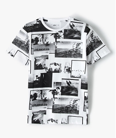 GEMO Tee-shirt garçon à manches courtes avec motif skate all over blanc standard