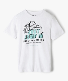 GEMO Tee-shirt garçon à manches courtes à motif surf blanc standard