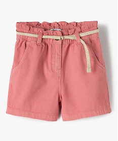 GEMO Short fille large à taille froncée et ceinture pailletée Rose