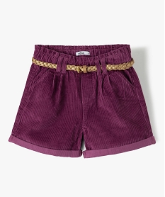 GEMO Short fille en velours grosses côtes et ceinture pailletée Violet