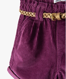 short fille en velours grosses cotes et ceinture pailletee violetC151601_2