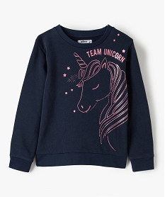 GEMO Sweat fille non molletonné avec motif pailleté Bleu