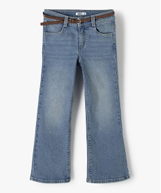 GEMO Jean fille coupe bootcut avec ceinture pailletée Bleu