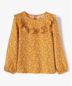 GEMO Chemise fille à motifs fleuris et volant sur le col Jaune