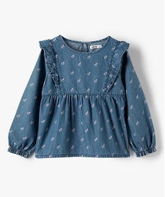 chemise fille en chambray a motifs fleuris bleuC159001_1