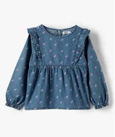 GEMO Chemise fille en chambray à motifs fleuris Bleu