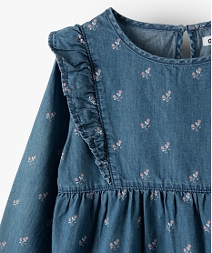 chemise fille en chambray a motifs fleuris bleuC159001_2