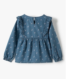 chemise fille en chambray a motifs fleuris bleuC159001_3