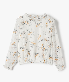 GEMO Blouse fille à fleurs volants et manches longues Beige