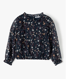 GEMO Blouse fille à fleurs volants et manches longues Bleu