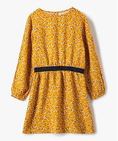 GEMO Robe fille à manches longues et motif fleuri Jaune