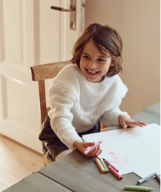 GEMO Pull fille avec empiècement fantaisie sur le col Beige