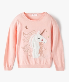 GEMO Pull fille avec motif animalier brodé Rose