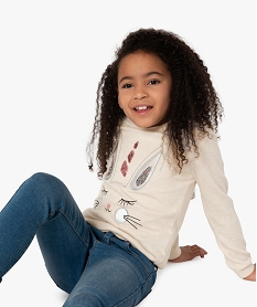 GEMO Pull fille avec motif animalier brodé Beige