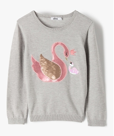 GEMO Pull fille avec motif animalier brodé Gris