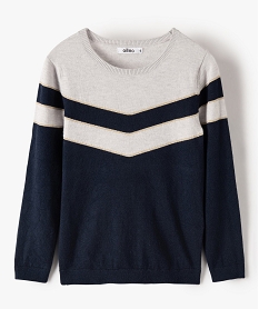 GEMO Pull fille bicolore avec liserés pailletés Bleu