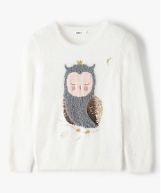 GEMO Pull fille avec motif animal et sequins réversibles blanc chine
