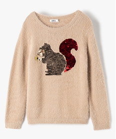 GEMO Pull fille avec motif animal et sequins réversibles Beige