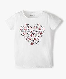 GEMO Tee-shirt fille avec motif pailleté sur l’avant Blanc