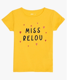 GEMO Tee-shirt fille avec motif pailleté sur l’avant jaune standard