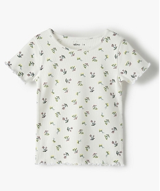 GEMO Tee-shirt fille en maille côtelée avec finitions froncées Beige