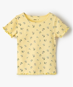 tee-shirt fille en maille cotelee avec finitions froncees jauneC167501_1