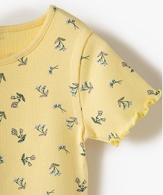 tee-shirt fille en maille cotelee avec finitions froncees jauneC167501_2