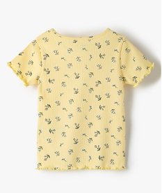 tee-shirt fille en maille cotelee avec finitions froncees jauneC167501_3
