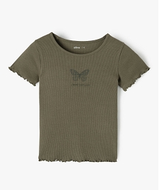 tee-shirt fille en maille cotelee avec finitions froncees vertC167601_1