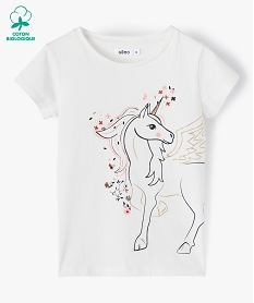 GEMO Tee-shirt fille avec motifs girly blanc chine